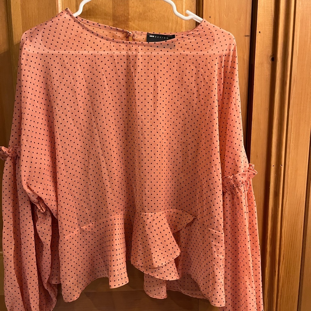 ASOS Coral Blouse with Black Dots